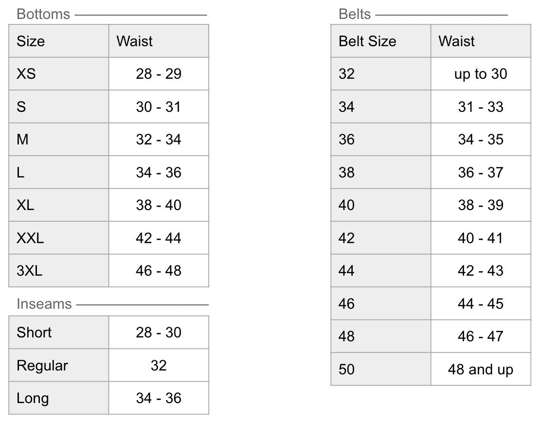 Male and Female Clothing Size Conversion Charts