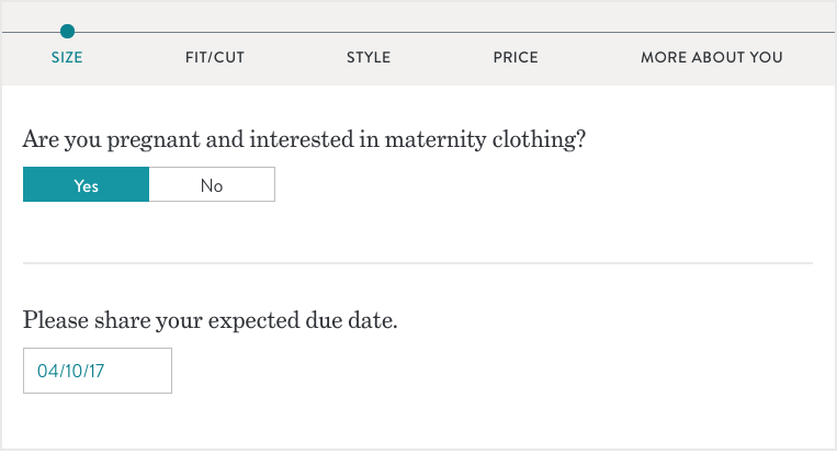 image of pregancy question in the style profile